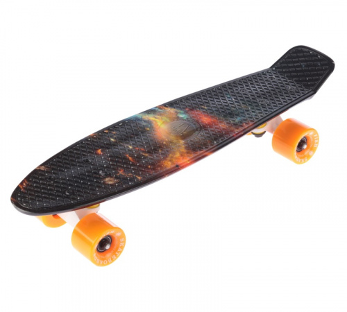 Скейтборд 22х6" Пениборд Fish космос с оранжевыми колесами 32283