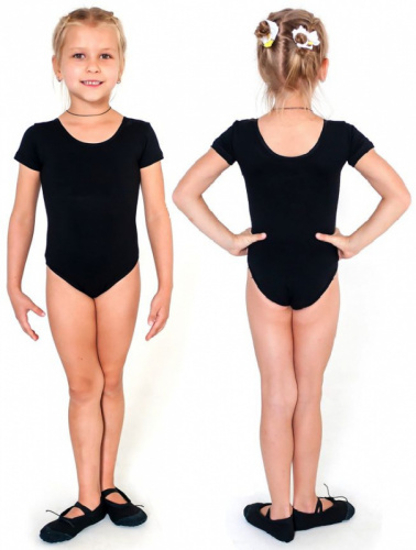 Купальник гимнастический 42 черный короткий рукав SM-189 24221