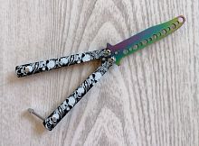 Макет ножа Бабочка металл на винтах (затупленный) 17 см Черепа белые 312618
