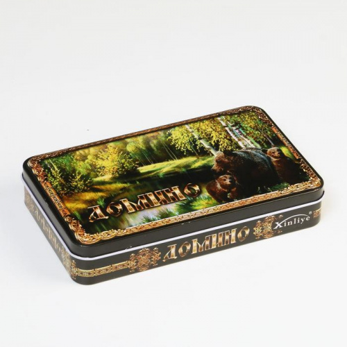 Домино кость 2,5х5 см в метал. кор. "Медведи" (цветные точки) кор. 11,8х19,2 см 5073514 фото 4