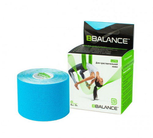 Тейп BBalance голубой 5 м х 5 см зеленая уп Lite (с мягким клеем, для чувств кожи) 996201